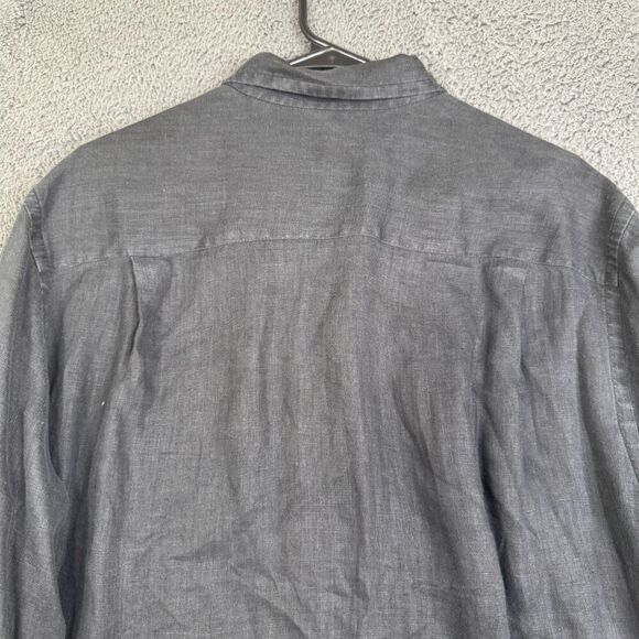 Armani Collezioni Black Flax Linen Button-Down Long Sleeve Shirt XL 16/41 - Picture 11 of 13